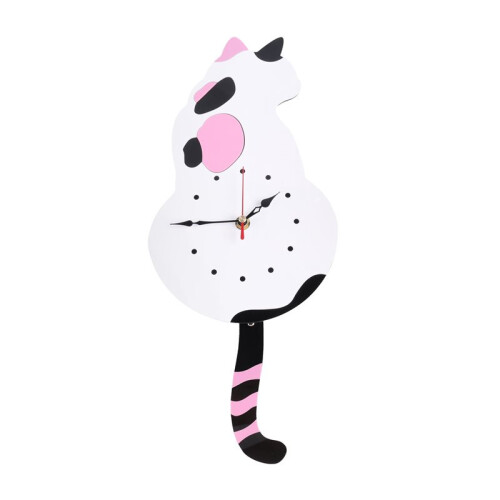 White-Cat Pendulum Wall Clock,Cat Clock,Cat Clock with Moving Tail,Cat Swinging,Whimsical Funny Wall Clocks
