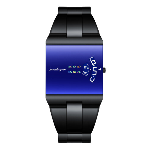 (Black Blue)Mens Thin Quartz Watch With Rectangular Dial And Stainless Steel Strap For Daily 1