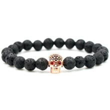 (Style D)Zircon Skull Lava Rock Wristband With Geometric Elements Trendy Men Women Gift