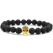 (Style B)Zircon Skull Lava Rock Wristband With Geometric Elements Trendy Men Women Gift