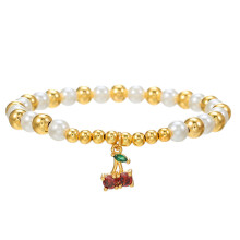 (Gold F)Spring Copper Pearl Hand Jewelry With Fruit Motif Heart Cross Pendant Travelers