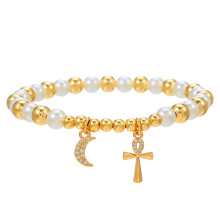 (Gold A)Spring Copper Pearl Hand Jewelry With Fruit Motif Heart Cross Pendant Travelers