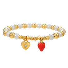 (Gold B)Spring Copper Pearl Hand Jewelry With Fruit Motif Heart Cross Pendant Travelers