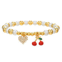 (Gold C)Spring Copper Pearl Hand Jewelry With Fruit Motif Heart Cross Pendant Travelers