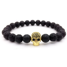 (Style F)Zircon Skull Lava Rock Wristband With Geometric Elements Trendy Men Gift Women