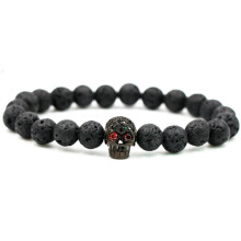 (Style A)Zircon Skull Lava Rock Wristband With Geometric Elements Trendy Men Women Gift