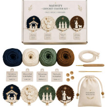 Nativity Themed Crochet Coaster DIY Kit, Christmas Handmade Craft Making Supplies