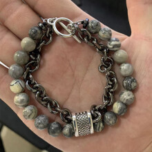 (Style H)Natural Stone Mens Bracelet With Geometric Design For Travel Gift Casual Wear