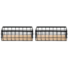 2X Petit Panier de Rangement en Fil Métallique dans un Organisateur de Rangement de Ferme avec Fond en Bois pour la Cuisine.