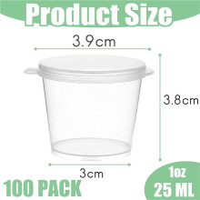 400 X Recipientes Redondos para Alimentos 1 Oz con Tapas, Botes para Salsa con Bisagras, Vasos Reutilizables para Chupitos Gelatina, Recipientes para