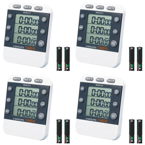 4X Digital Dual Kitchen Timer, 3 Channels Count /Down Timer, Triple Cooking Timer, Large Display, Loud Volume Alarm