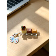 (Chocolate Cake)Keyzonic Dessert Button Keychain With Interactive Design For Home Office Relief Stress