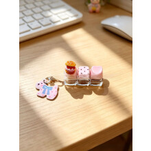(Pink Hamburger)Keyzonic Dessert Button Keychain With Interactive Design For Home Office Relief Stress