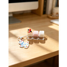 (Custard Tart)Keyzonic Dessert Button Keychain With Interactive Design For Home Office Relief Stress