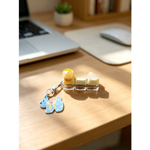 (Yellow Cake)Keyzonic Dessert Button Keychain With Interactive Design For Home Office Relief Stress