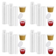 400 X 1Oz Round Food Container Pots with Lids,Hinged Sauce Pots Reusable Jelly Shot Cups Small Deli Pot Restaurants