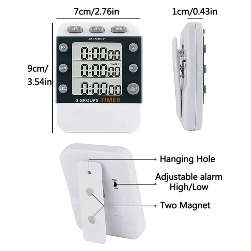 4X Digital Dual Kitchen Timer, 3 Channels Count /Down Timer, Triple Cooking Timer, Large Display, Loud Volume Alarm 2