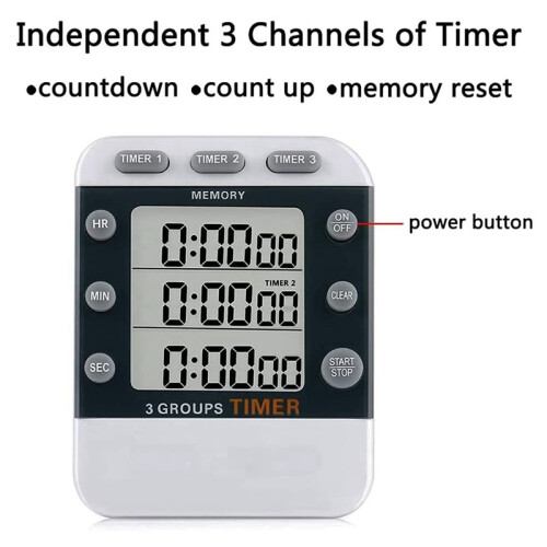 4X Digital Dual Kitchen Timer, 3 Channels Count /Down Timer, Triple Cooking Timer, Large Display, Loud Volume Alarm