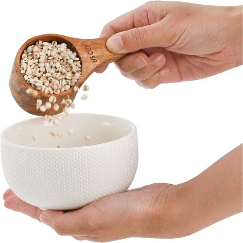 Set of 4 Wood Measuring Cups, Stackable Kitchen Measure Tool with Handle, Baking and Cooking Measuring Set 4 Size 1