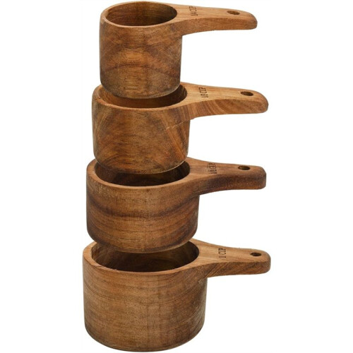 Set of 4 Wood Measuring Cups, Stackable Kitchen Measure Tool with Handle, Baking and Cooking Measuring Set 4 Size 2