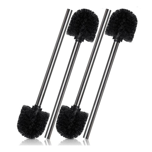 Ensemble de 4 Brosses WC, Manche en Acier Inoxydable avec TêTe Interchangeable, Noir
