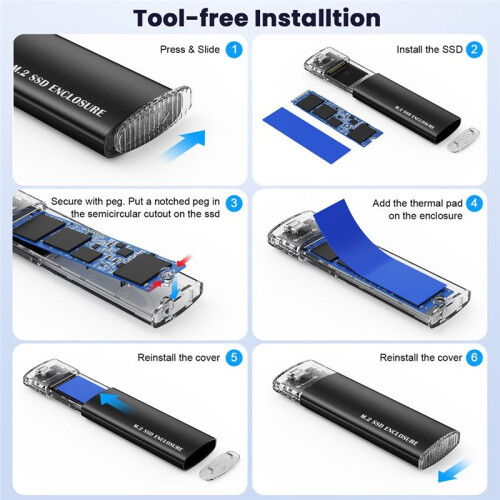 M.2 2280 2260 2242 SSD NVME PCIe NGFF  Dual Protocol USB Type C PCI-E M2 SSD External Enclosure Hard Disk Box 2
