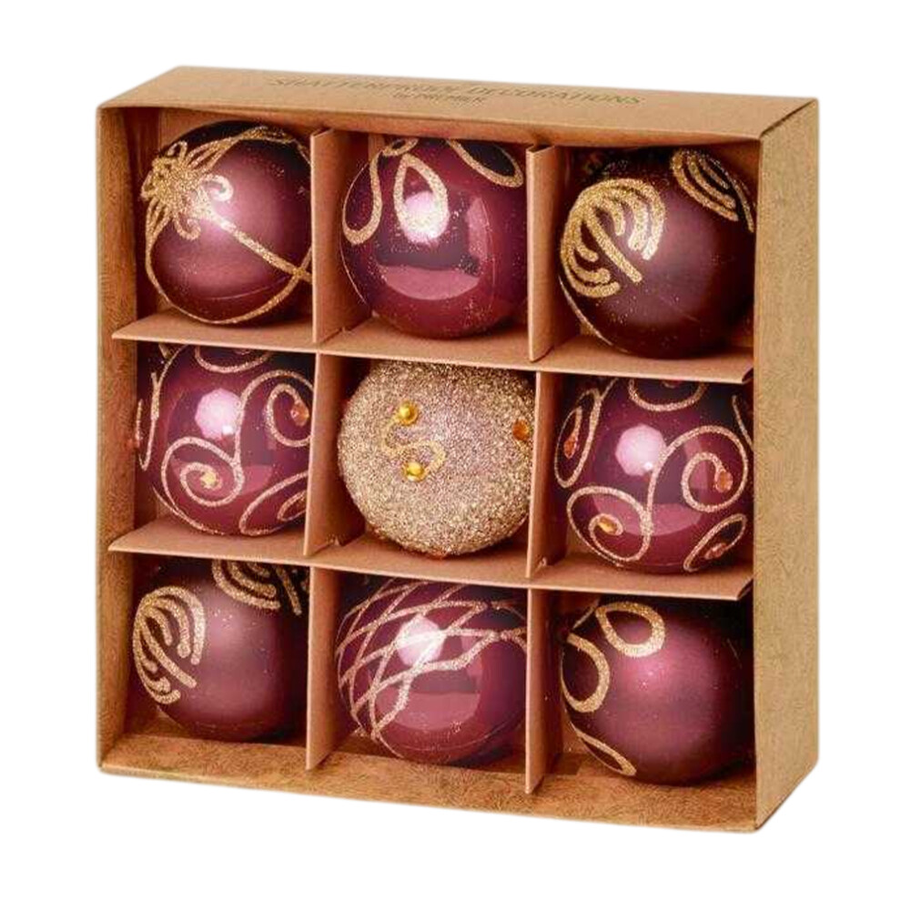 Premier Assorted Designs Christmas Bauble (Pack Of 9)