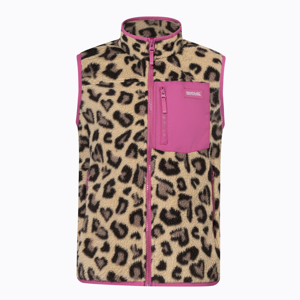Joom Regatta Girls Beige Childrens/Kids Frankie Leopard Print Fleece Body Warmer Cm - Image 3