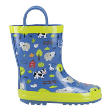 (4.5 UK Child, Multicoloured) Cotswold Childrens/Kids Puddle Farm Animals Pull-On Wellington Boots