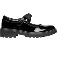 (4 UK Child, Black Patent) Geox Girls Casey Ballerina Leather Lined School Shoes