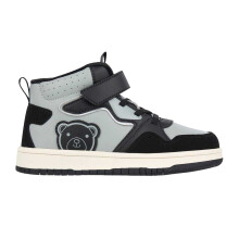 (1 UK, Black/Grey) Fabric Childrens/Kids Teddy Bear Flat High Top Trainers