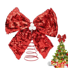 (White) Bow Christmas Tree Topper, Holiday Ornament with Spiral Base for Holiday Party