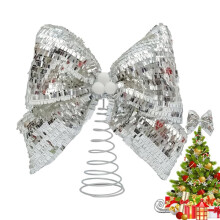 (Green) Bow Christmas Tree Topper, Holiday Ornament with Spiral Base for Holiday Party