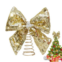 (Red) Bow Christmas Tree Topper, Holiday Ornament with Spiral Base for Holiday Party