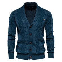 (Navy,M)Cardigã masculino manga longa gola V com design de cor sólida para jovens casuais
