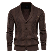 (Brown,XXL)Cardigã masculino manga longa gola V com design de cor sólida para jovens casuais