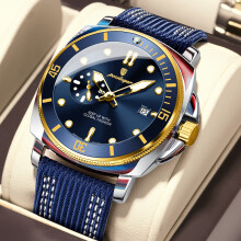 (EUGoldBlue)Mens Quartz Watch With Alloy Case And Luminous Light Design For Casual Style