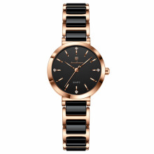 (Black)Womens Watch Fashion Band Quartz Rhinestone Decoration For Gift And Daily Wear