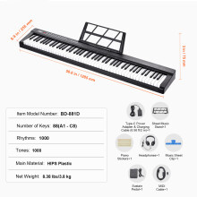 SucceBuy digitaal pianotoetsenbord, 88 toetsen, semi-gewogen, 1000 tonen, draadloos Bluetooth 5.0