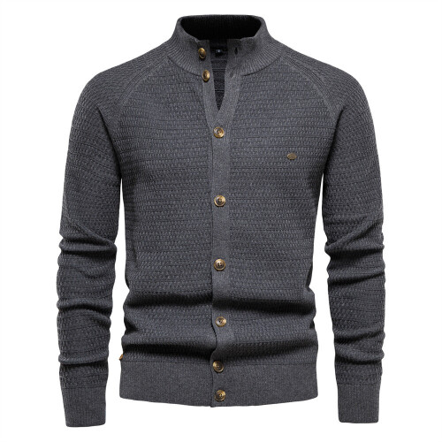 (Dark Gray,L)Men Solid Color Knit Top With Simple Design And High Flexibility For Winter