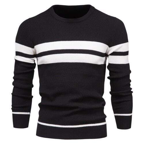 (Black,M)Herren Herbst Pullover mit Colorblocking und Streifendesign für Freizeit täglich 1