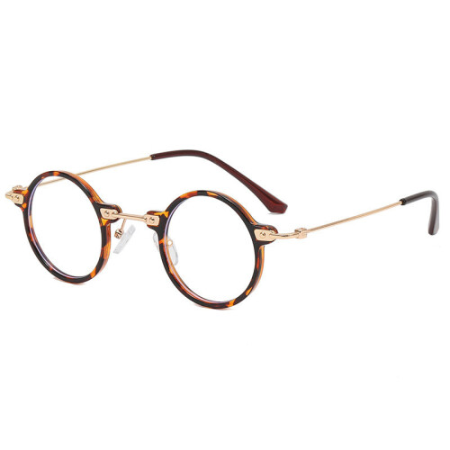(Leopard Pattern)Geometric Round Flat Frame Glasses With Blue Light Filtering For Teen Use