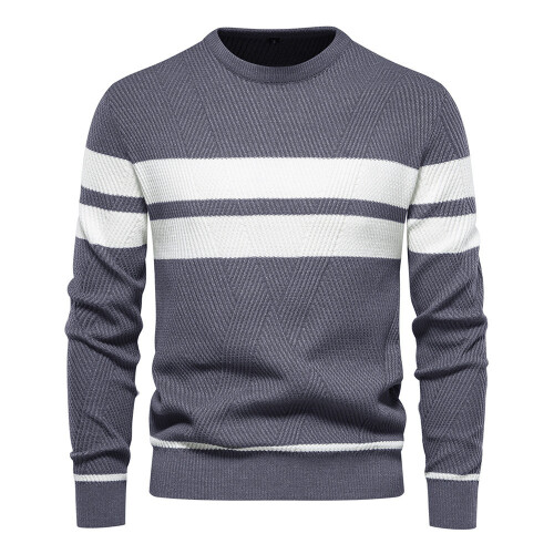 (Gray Blue,M)Herren Herbst Pullover mit Colorblocking und Streifendesign für Freizeit täglich
