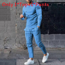 (Light Blue,L)Mens Relaxed Fit Twopiece Set With Long Sleeve T Shirt And Pants Leisure For