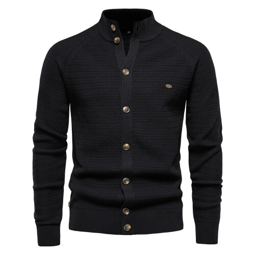(Black,M)Men Solid Color Knit Top With Simple Design And High Flexibility For Winter