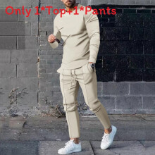 (Peach,L)Mens Relaxed Fit Twopiece Set With Long Sleeve T Shirt And Pants Leisure For