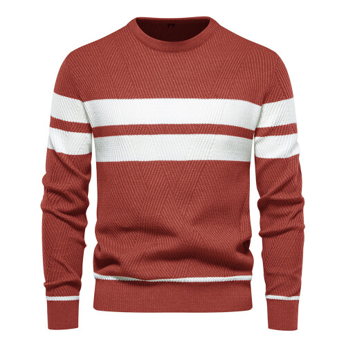 (Red,L)Herren Herbst Pullover mit Colorblocking und Streifendesign für Freizeit täglich