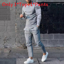 (Light Gray,3XL)Mens Relaxed Fit Twopiece Set With Long Sleeve T Shirt And Pants Leisure For