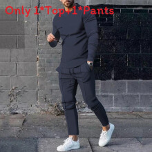 (Navy Blue,3XL)Mens Relaxed Fit Twopiece Set With Long Sleeve T Shirt And Pants Leisure For