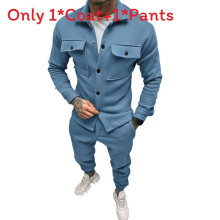 (Light Blue,M)Mens Casual Long Sleeve Jacket And Pants 2piece Set With Polyester Fabric Autumn For